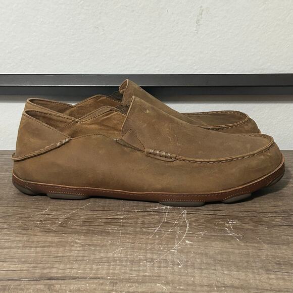 Olukai Moloa Men’s Leather Slip-On Casual Comfort Shoes Size 16 Brown - Picture 3 of 8